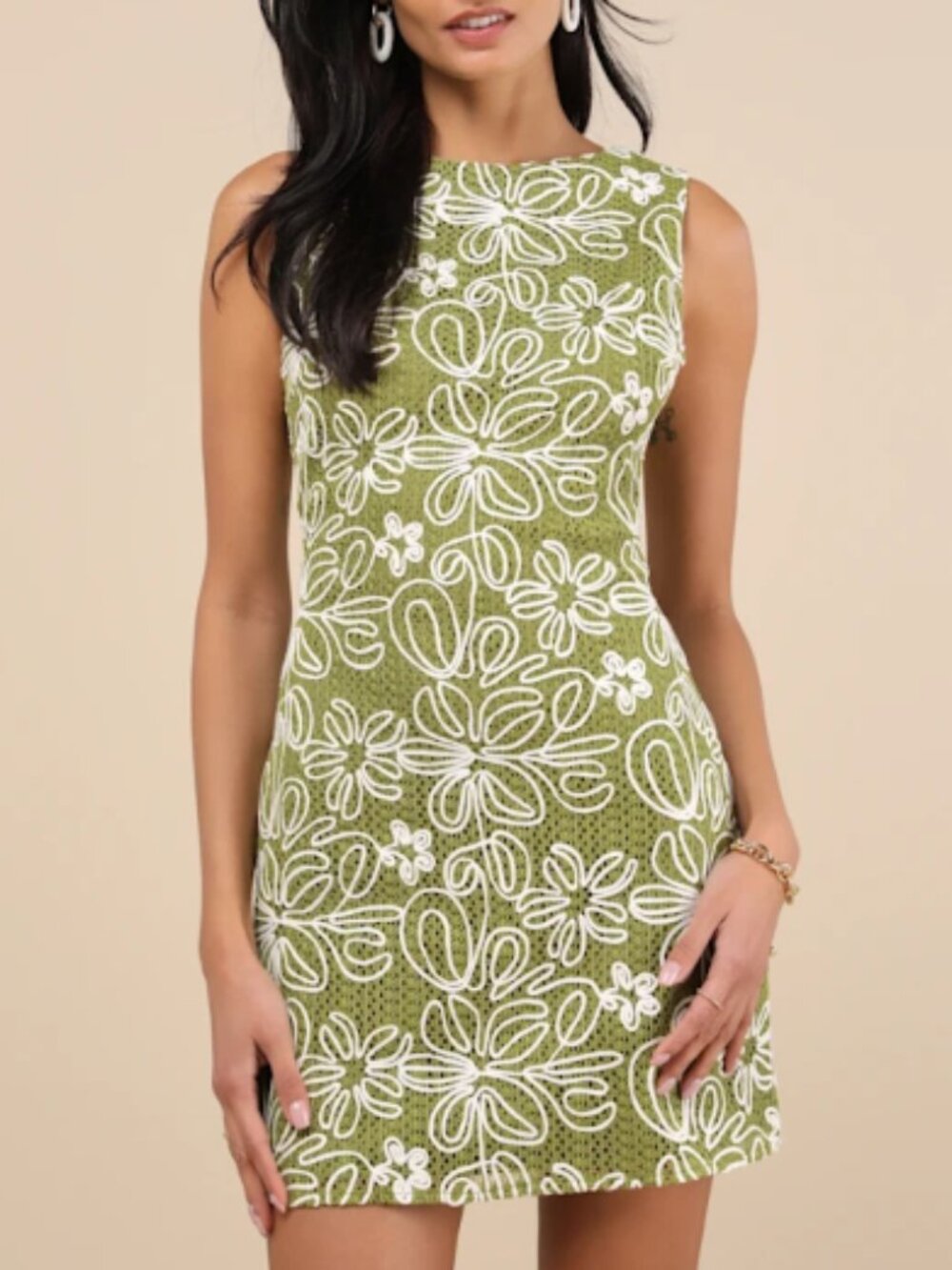 lulu's / olive green woven floral tropical sun dress S